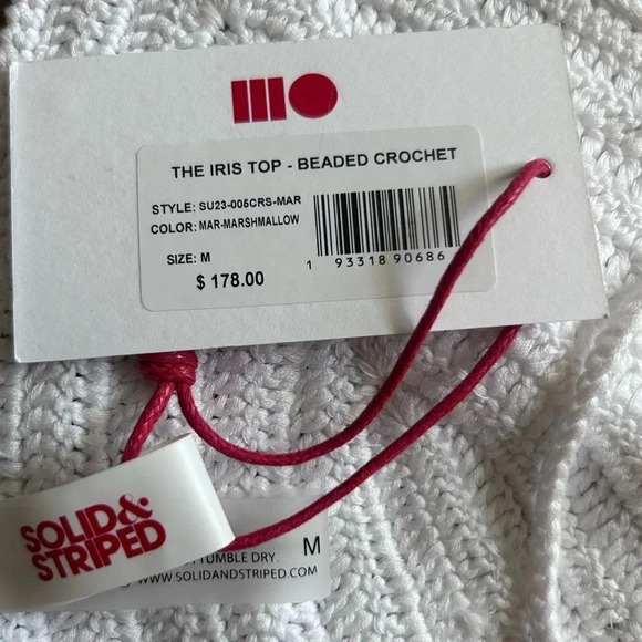 SOLID & STRIPED The Iris Triangl Swimwear Bikini Top Crochet Sequins White NWT - Picture 7 of 9